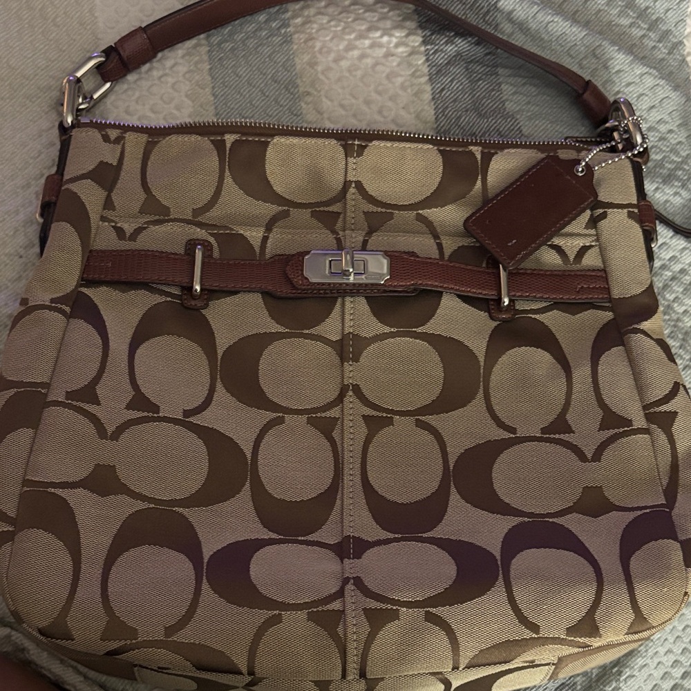 Coach Tan and Brown Shoulder Bag